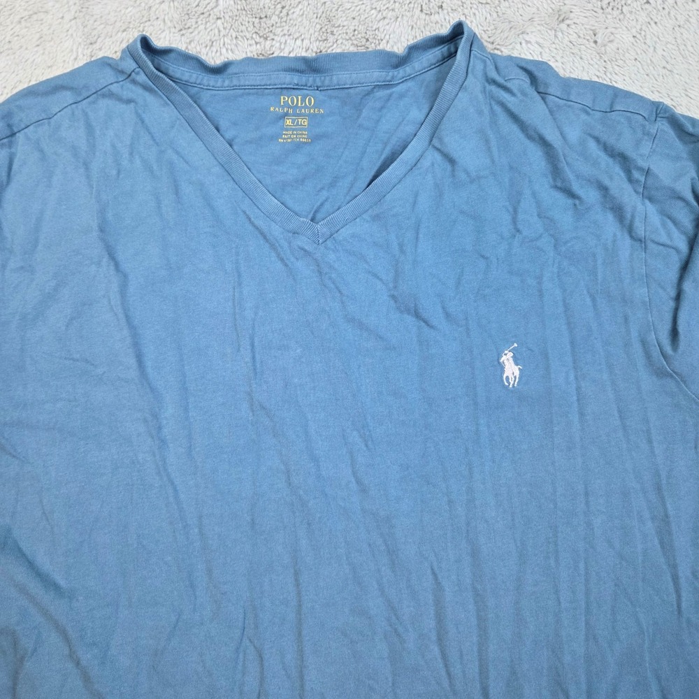 Polo Ralph Lauren V-Neck T-Shirt Mens XL Short Sleeve Pony Logo Cotton Blue Tee